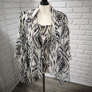 NWT Dress Barn Ladies Size 2X Black/Tan/Beige Twin Set Cami & Blouse